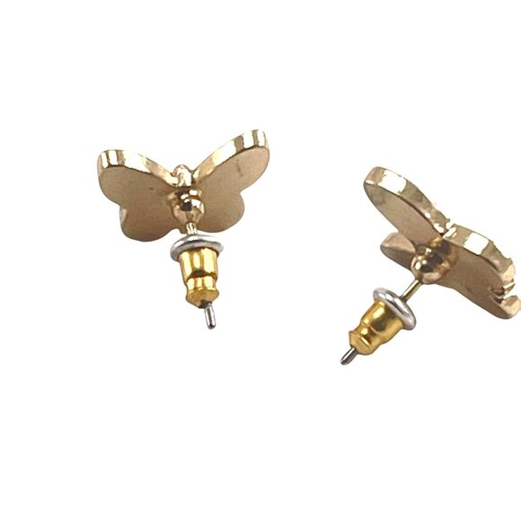 Butterfly Enamel Stud Earrings Pink & White - Picture 7 of 8